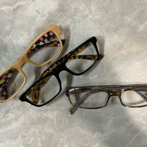 Stylish Eyeglasses Trio in Black, Tan, and Tortoiseshell (1.00 readers)